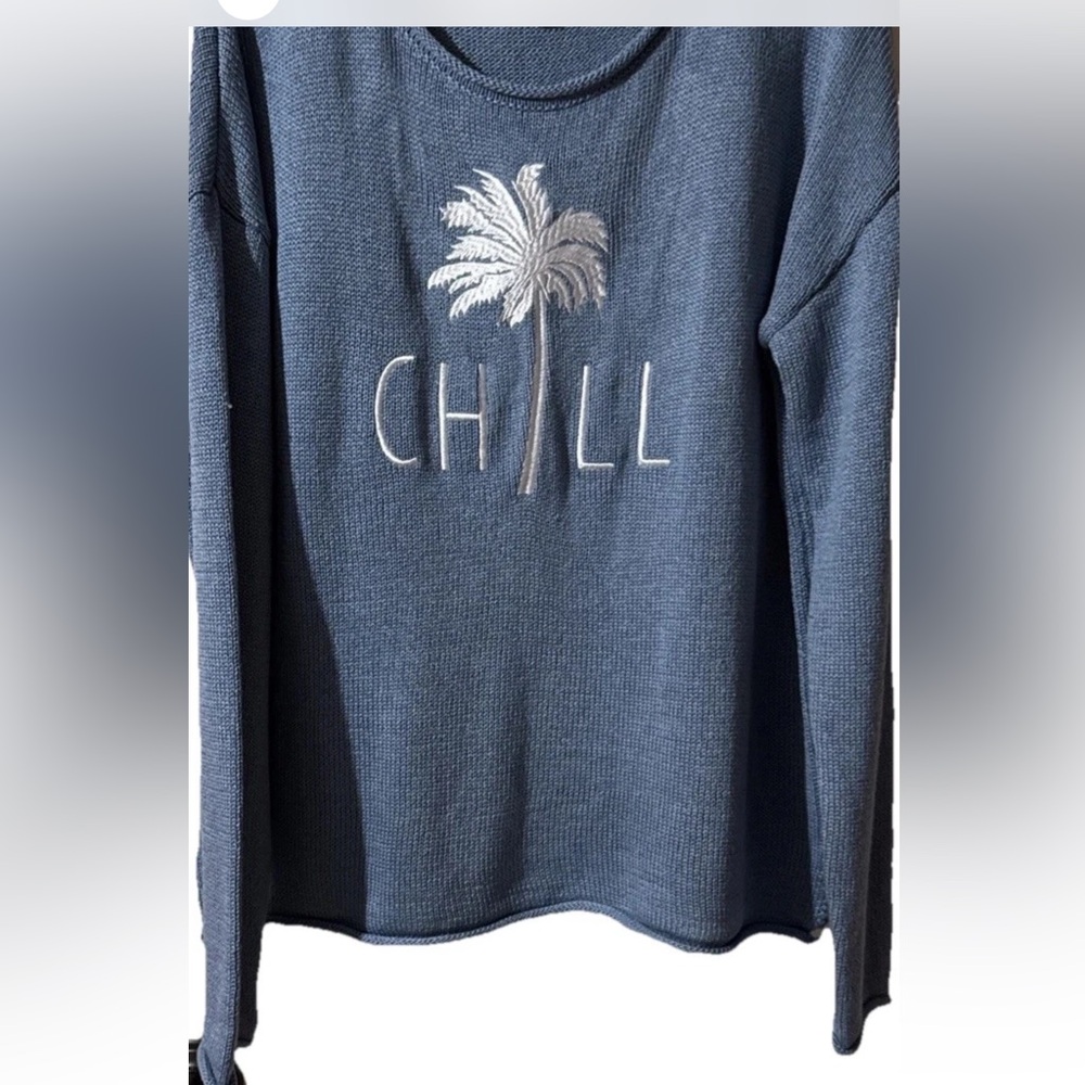 Marled Reunited Women's SZ L Blue Long Sleeve Sweater Knit Polyester Graphic Y2K